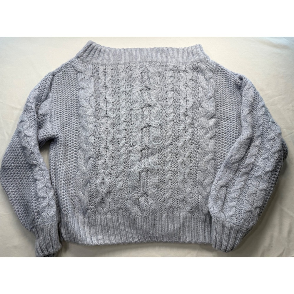 Lavender Cable Knit Sweater Women Boat Neck Long Sleeve Ribbed Trim Light Purple - Picture 4 of 4